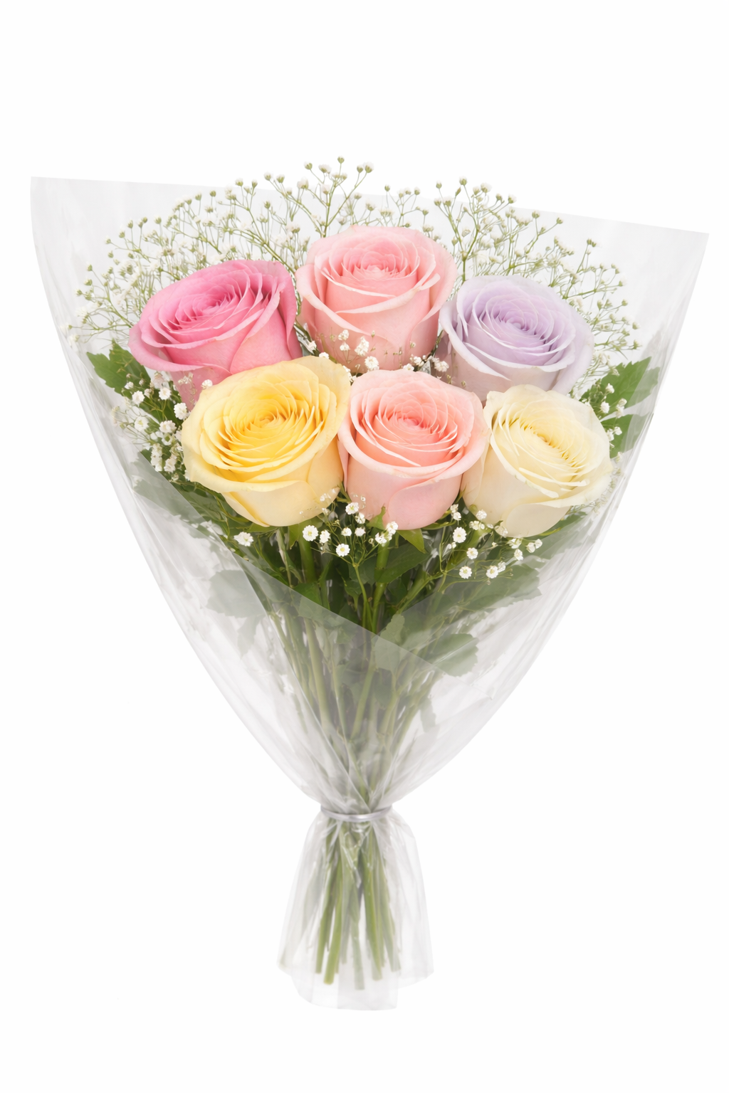 Half Dozen Roses — 6 fresh roses wrapped with baby's breath