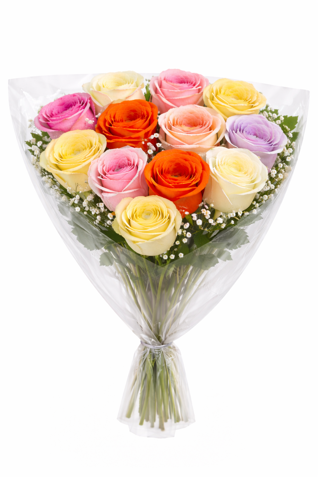 One Dozen Roses — 12 fresh roses wrapped with baby's breath